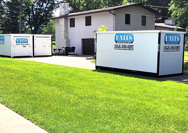 UNITS Moving and Portable Storage of Cincinnati containers in a driveway.