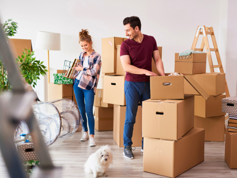 Couple in the middle of a Spring Move-In